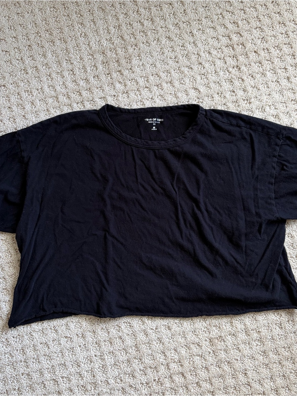 Year of Ours Black Boxy Crew Neck Short Sleeve Crop Tee